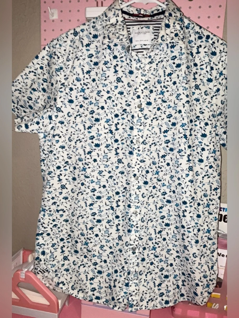 Denim & Flower White Shirt with Blue Floral Print